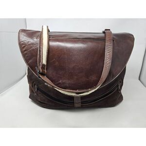 VITTORIO RICCI HAND MADE ITALY BROWN LEATHER COW HIDE PURSE TOTE LARGE 18" X 9"